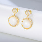 Round Mother of Pearl with Zircon Silver Drop Earrings for Women